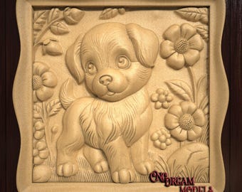Lindo cachorro en el jardín / Archivo de tallado de enrutador CNC / Archivo STL para CNC / Descarga instantánea / VCarve / Aspire / Caballete / Archivo para CNC / Perro / Mascota