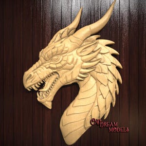 File STL in rilievo 3D con testa di drago regale per intaglio con router CNC o stampa 3D in resina - Mythical Beast Fantasy Design