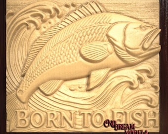 Born to Fish 3D Relief STL Datei für CNC-Fräser Carving oder 3D-Harzdruck, Angeln Wandkunst, CNC Fischgravur, stl Modell