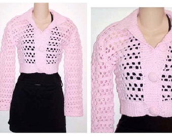 Pink Button Cardigan Shrug  Crochet Sweater Pattern pdf