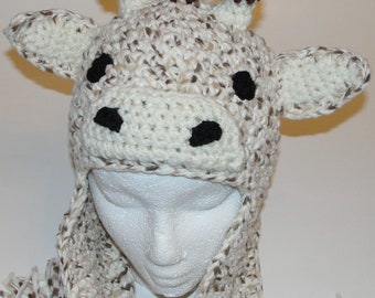 Fleece Crochet Giraffe Earflap Hat Pattern