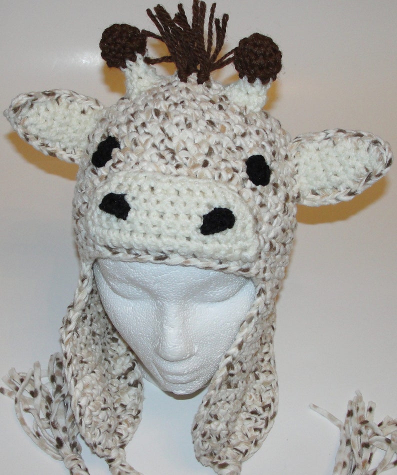 Fleece Crochet Giraffe Earflap Hat Pattern image 1