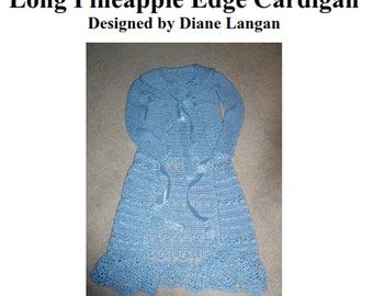 Long Cardigan Sweater  Pineapple Design Crochet Shrug Pattern pdf