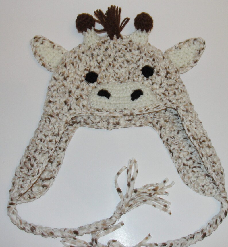 Fleece Crochet Giraffe Earflap Hat Pattern image 2