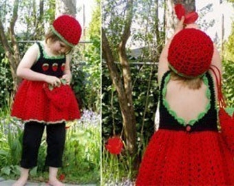 Girls Strawberry Top  Hat  Bag crochet pattern