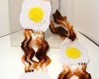 DIY Food Art Crochet Pattern for Eggs and Bacon Scarf