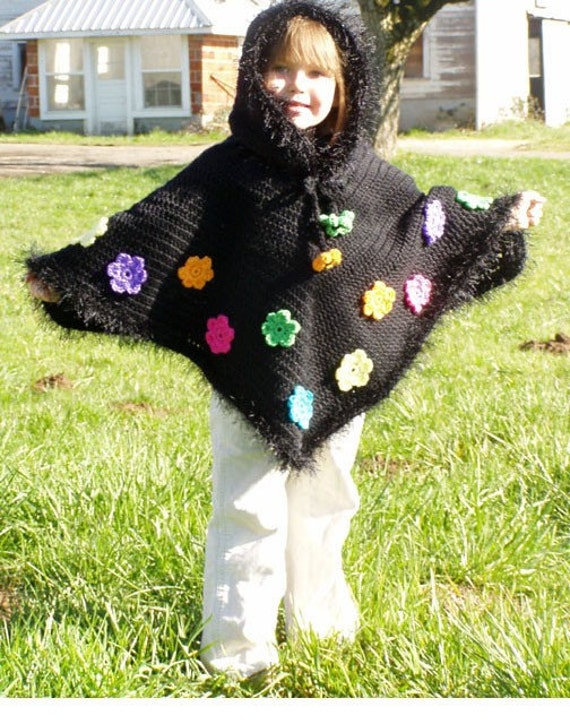 24 Hooded Poncho Crochet Patterns for Cozy Layering, Kids’ Gifts, and Fantasy Makes 9 Crochet Pattern for Girls Hooded Poncho With Flowers