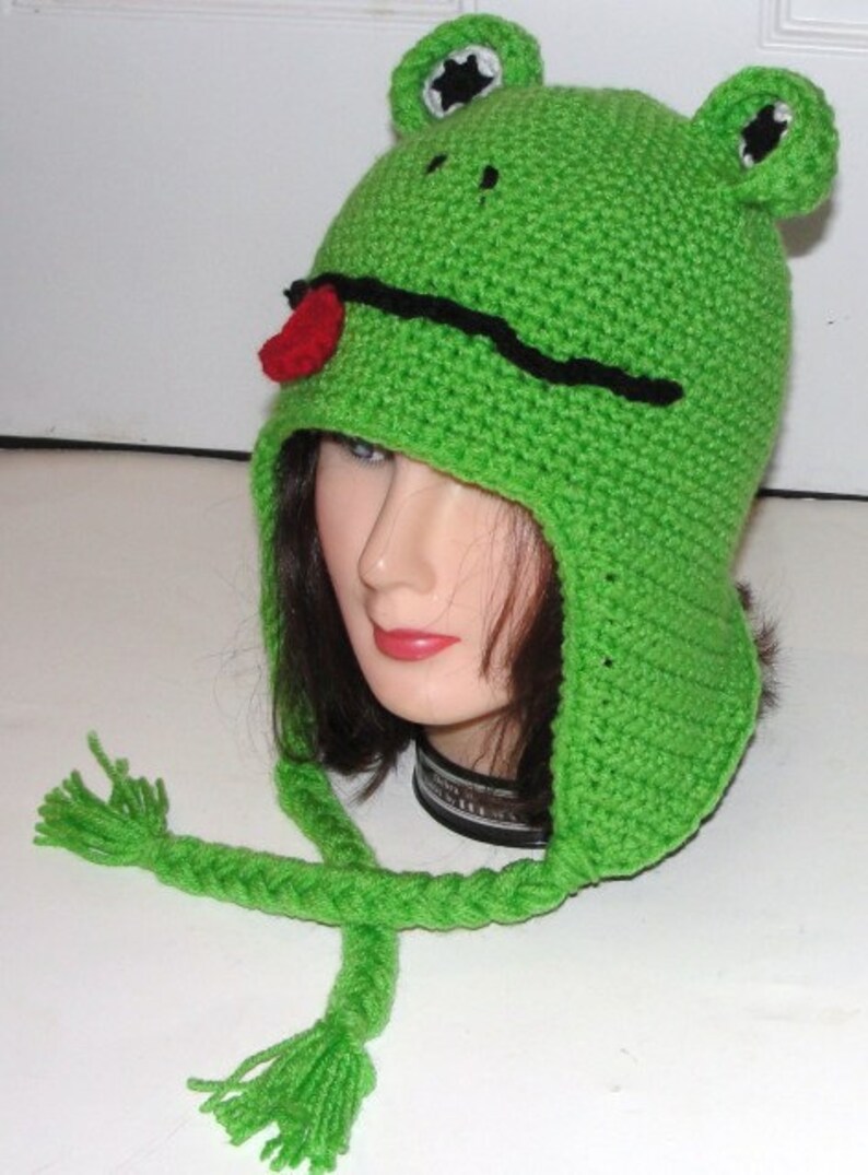 Frog Earflap Hat With Ties Crochet Pattern Adult Child Toddler - Etsy