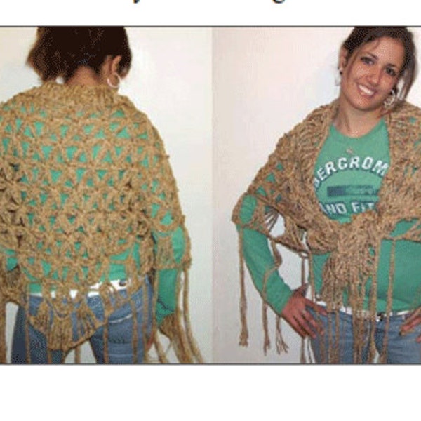 Large Flower Pattern Fringe Shawl Wrap  Crochet Pattern pdf