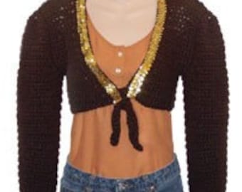 Brown Tie Shrug With Long or Short Sleeves Crochet Pattern pdf