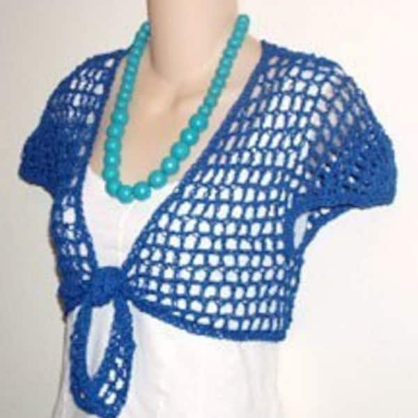 Blue Lacy Tie Shrug with Cap Sleeves Crochet Pattern PDF