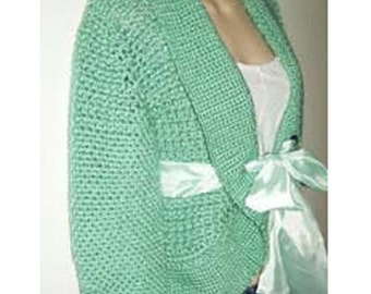 Satin Tie Long Sleeve Cardigan Shrug  Crochet Sweater Pattern pdf