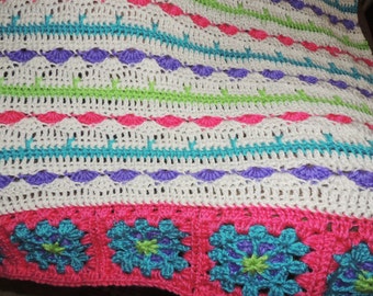 Flower Border Afghan Blanket Crochet PDF Pattern