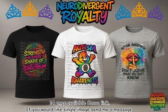 Neurodivergent Royalty Autism Awareness PNG Bundle, Inclusive Rainbow Sublimation Designs, Mental Health Pride Clipart for T-Shirts Mugs