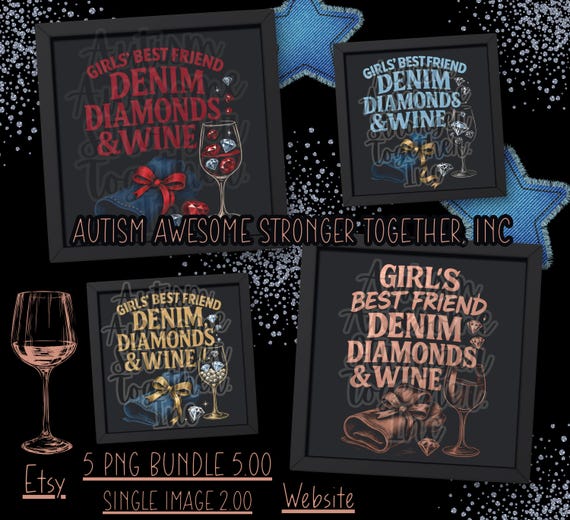 Girls Best Friend – Denim Diamonds & Wine PNG 5Color Bundle