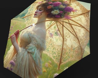 Art Nouveau Umbrella: Victorian Beauty Parasol, Foldable Sun Shade