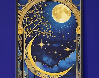 Art Nouveau Moon Print – Celestial Night Sky Wall Art