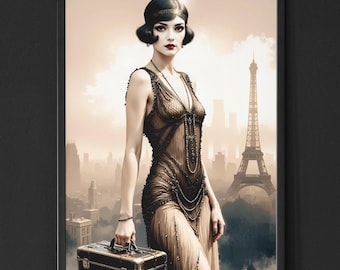 Póster parisino de estilo flapper: arte mural art déco de Gatsby de los años 20