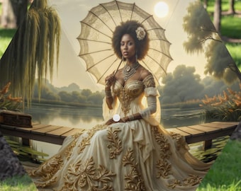New Orleans Sunset Umbrella: Belle Epoque Woman with Parasol