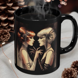 1920s Flapper Mug: Vintage-Style Black Ceramic Coffee Cup