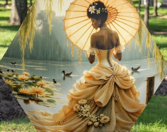 New Orleans Wedding Umbrella: Art Nouveau Style, African-American Bride