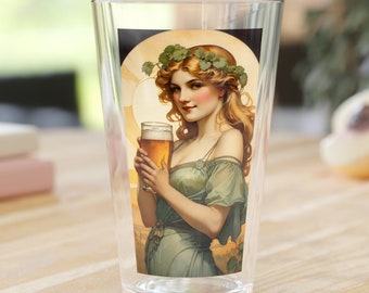Goddess of Hops Pint Glass: Art Nouveau Beer Lover Gift