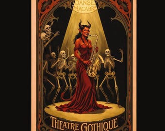 Teufelin Frau Jazz Print: Totentanz Gothic Halloween Kunst