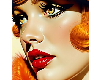 Impresión Art Déco de una flapper rubia: Glamour retro de los locos años 20