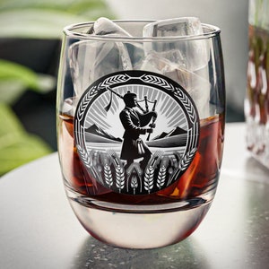Bagpiper Whiskey Glass: Art Deco Scotch, Bourbon, Irish Whisky