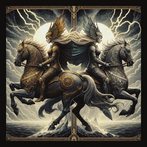 Valkyrie Twins Poster: Norse Mythology Art Nouveau Print