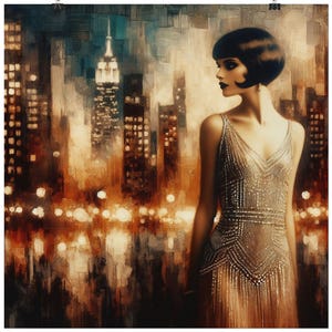 Art Deco New York City Poster: Roaring Twenties Flapper Print