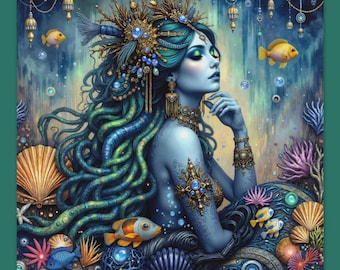 Mermaid Empress Poster: Art Nouveau Sea Witch Print