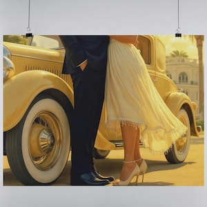 Art Deco Couple Print: 1930s Sedan, Gatsby Era Romance