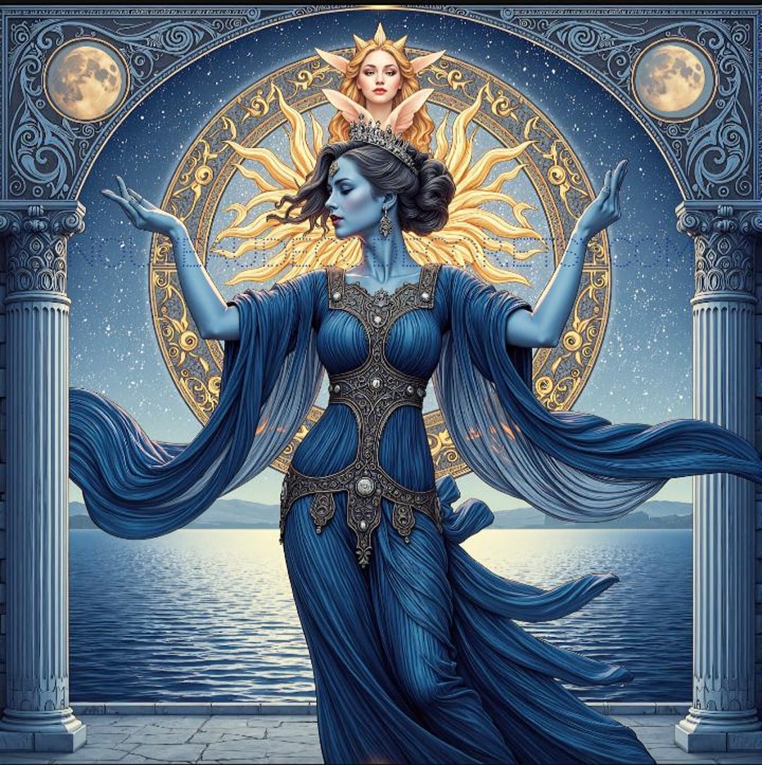 Art Nouveau Moon and Dawn Goddesses Poster, Greek Mythology Wall Decor