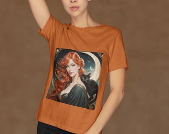 Whimsigoth Hexen Tee: Jugendstil Schwarze Katze Shirt