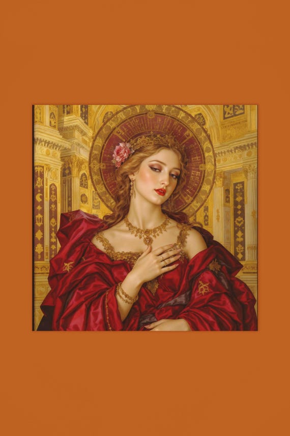 lucrezia borgia red dress Lucretia Borgia Art Print: Renaissance Enchantress in Crimson Gown