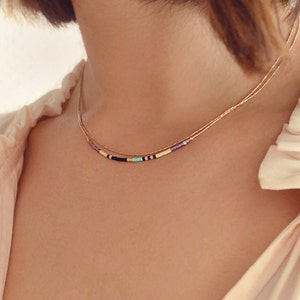 Rose Gold Delicate Necklace with Tiny Beads, Elegant Minimalist Dainty Layering Double Necklace, Colorful Minimal Boho Jewelry Bild 4