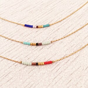 Minimalist Gold Delicate Short Necklace with Tiny Beads, Dainty Thin Beaded Chain Layering Necklace, Colorful & Simple Boho Necklace