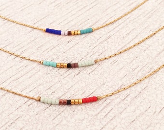 Minimalist Gold Delicate Short Necklace with Tiny Beads, Dainty Thin Beaded Chain Layering Necklace, Colorful & Simple Boho Necklace