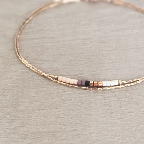 Dainty Rose Gold Bracelet with Small Beads, Boho Thin Beaded Chain Minimalist Jewelry, Delicate Elegant Gift For Her