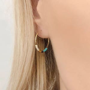 Minimalist Gold Multicolor Hoop Earrings, Elegant Dainty Gift for Her, Delicate Beaded Thin Earrings, Boho Colorful Gold Hoops image 1