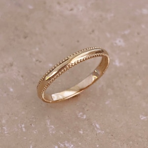 Classic Textured Gold Band Ring, Boho Stacking Ring Gift for Her, Minimalist Everyday Stackable Gold Plated Ring