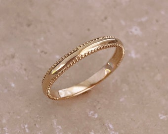 Classic Gold Band Ring with Textured Edges, Boho Minimalist Stacking Ring, Everyday 18k Goldplated Gift for Her