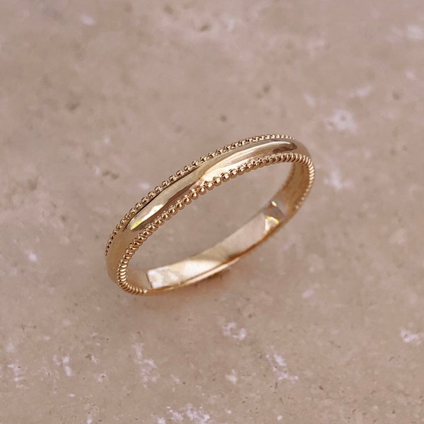 Classic Gold Band Ring with Textured Edges, Boho Minimalist Stacking Ring, Everyday 18k Goldplated Gift for Her