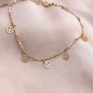 Gold Boho Peace Anklet, Dainty Gold Summer Ankle Bracelet, Delicate Bohemian Foot Ankle Jewelry