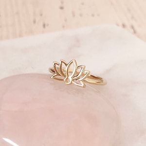 Gold Lotus Ring, Dainty Cutout Flower Yogi Ring Gift for Her, Spiritual Symbol Modern Everyday Gold Plated Ring, Lotus Yoga Jewelry Gift