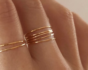 Thin Dainty Gold Hammered Ring, 18k Goldplated Stackable Simple Delicate Ring for Her, Textured Minimalist Everyday Band Stacking Ring
