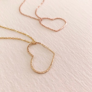 Dainty Gold or Rose Gold Heart Necklace / Romantic Love Boho Layering Necklace, Glamorous Minimal Gift for Girlfriend image 1