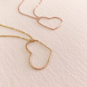 Dainty Gold or Rose Gold Heart Necklace, Romantic Love Boho Layering Jewelry, Simple Minimalist Valentines Gift for Girlfriend