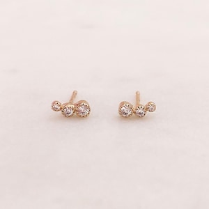 Triple CZ Boho Stud Earrings, Gold Dainty Zircon Studs Cartilage Earring, Minimalist Bohemian Ear Accessory